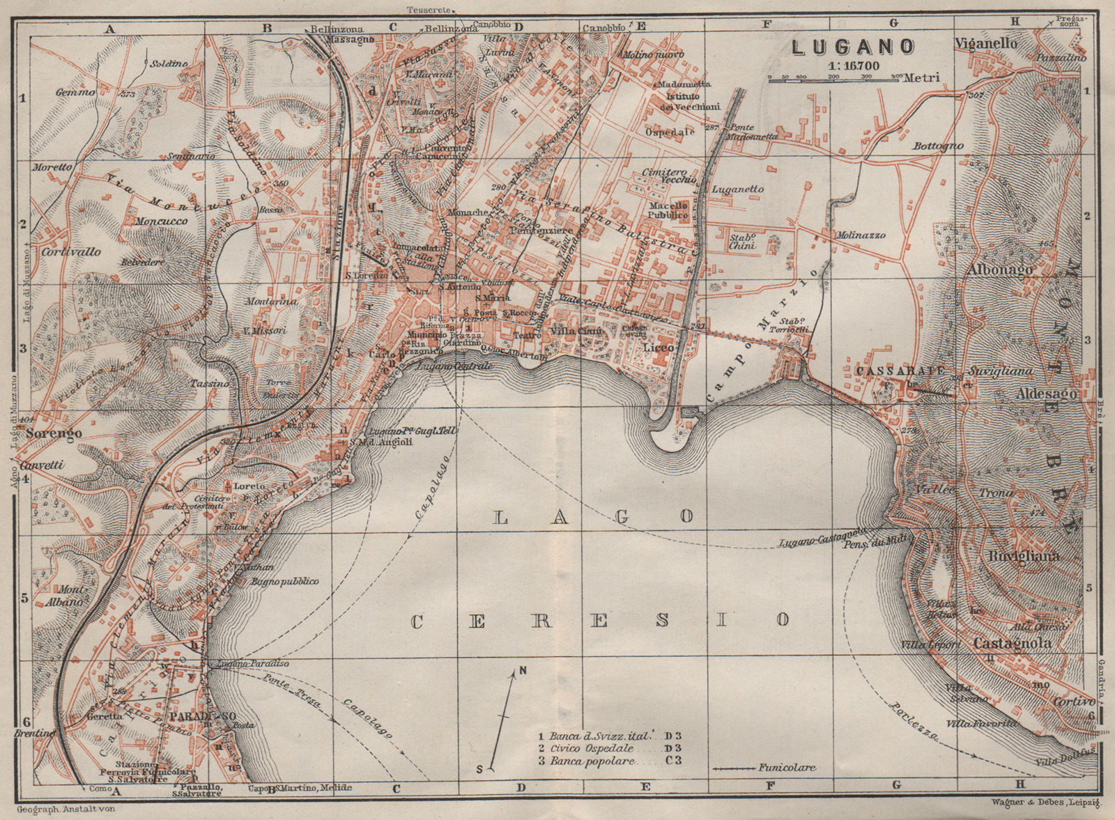 LUGANO. town city stadtplan. Switzerland Suisse Schweiz carte karte 1909 map